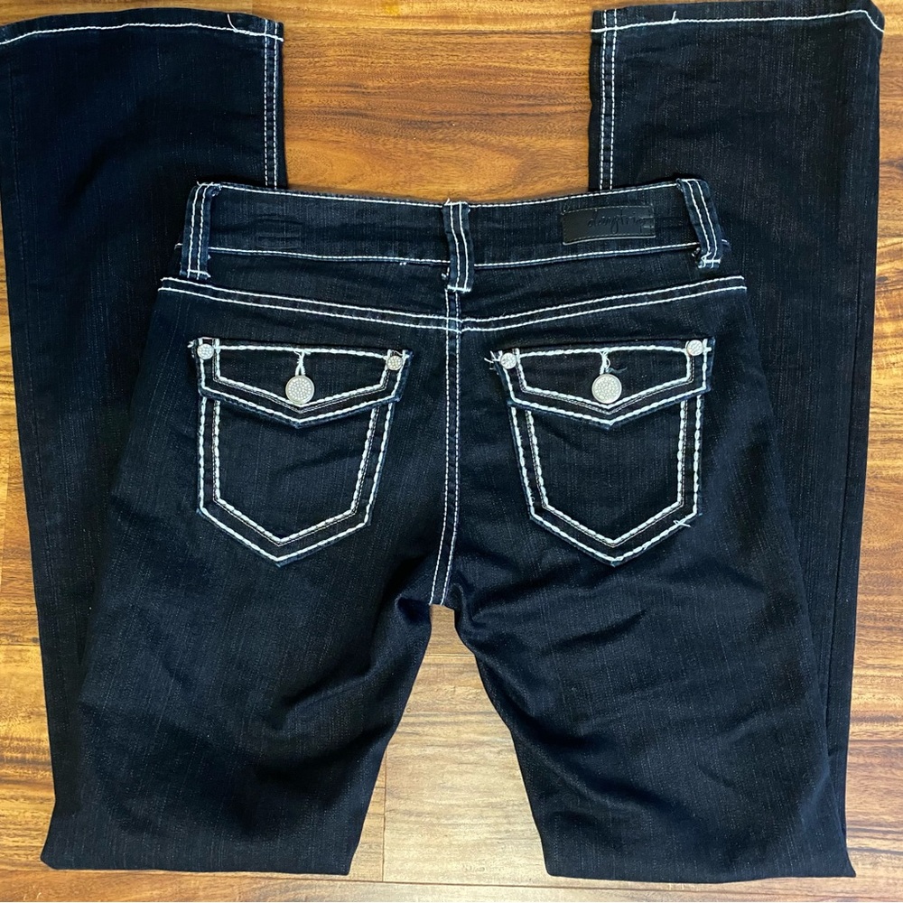 BUCKLE DAY TRIP VIRGO BOOT CUT  BLUE/Black super dark wash 26 LONG 34’length - Picture 3 of 6